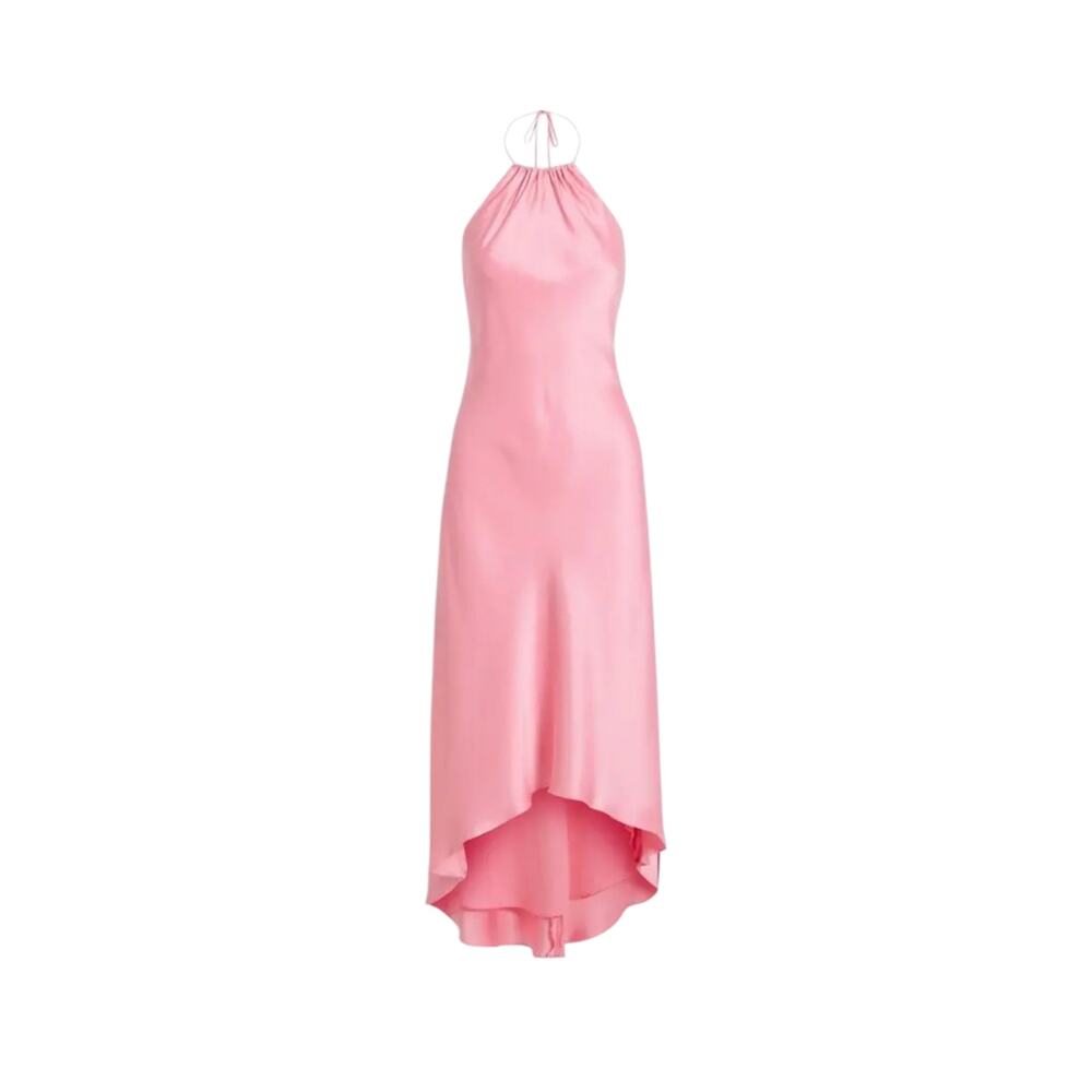 Alice + Olivia Rayni Pink Bow Detailed Satin Halterneck Maxi Dress NWT Size 8 - Picture 3 of 8